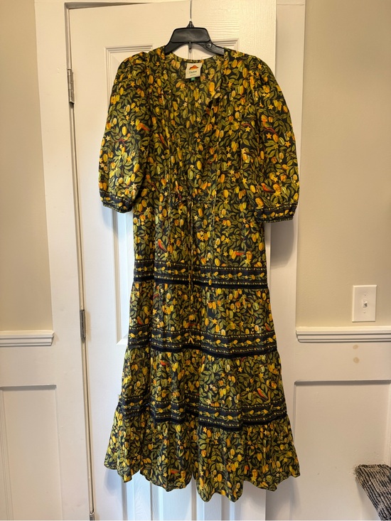 FARM Rio Dresses & Skirts - Farm Rio Star Fruits Maxi Dress Yellow Black Cotton Puff Sleeve Size S
